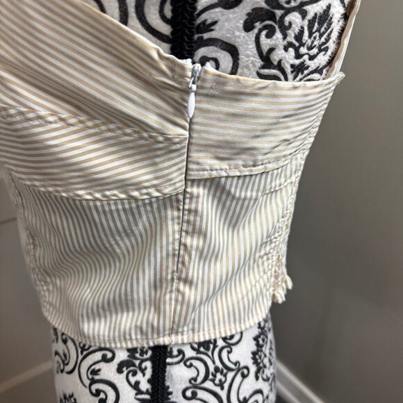 HYFVE Striped Bustier Top khaki and white striped cropped fitted sweetheart - Picture 7 of 11